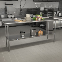 Flash Furniture NH-WT-3072BSP-GG Stainless Steel 18 Gauge Work Table with 1.5